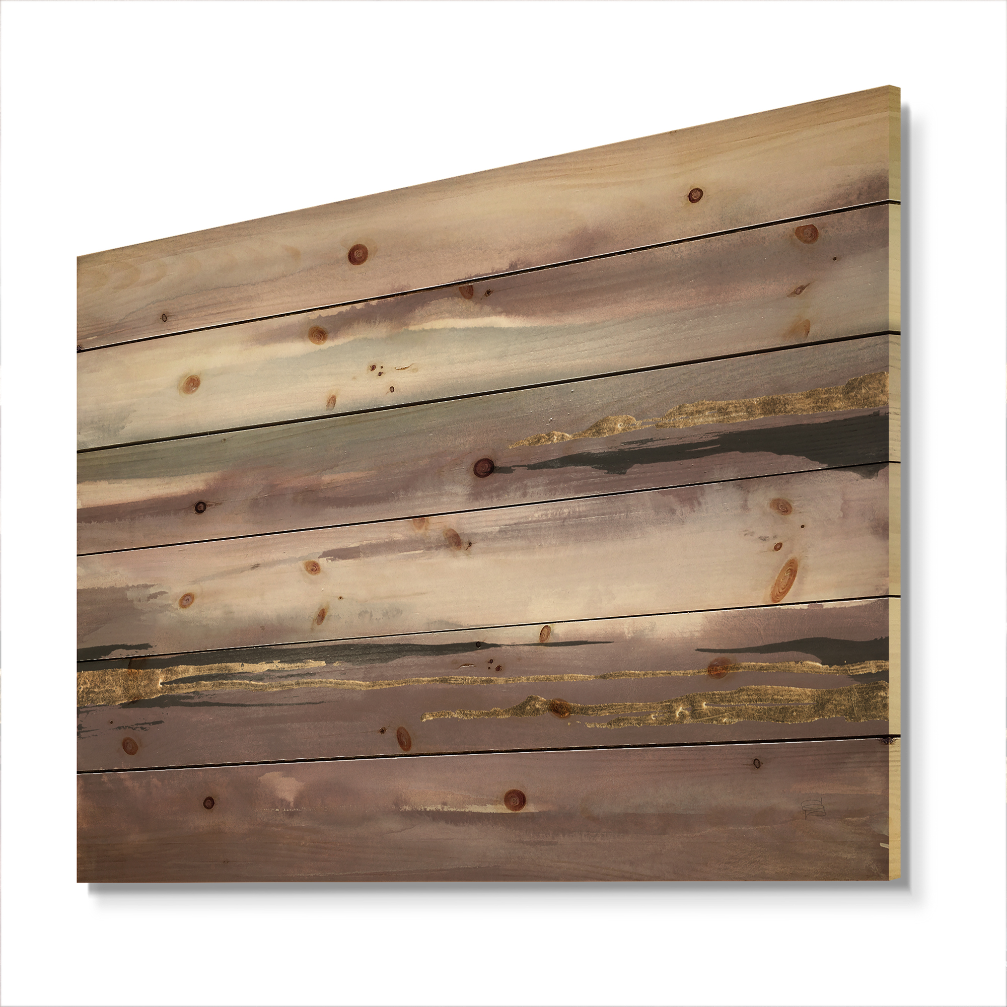 Designart 'Fractal Purple Glam Storm IV' Glam & Shabby Chic Print on Natural Pine Wood