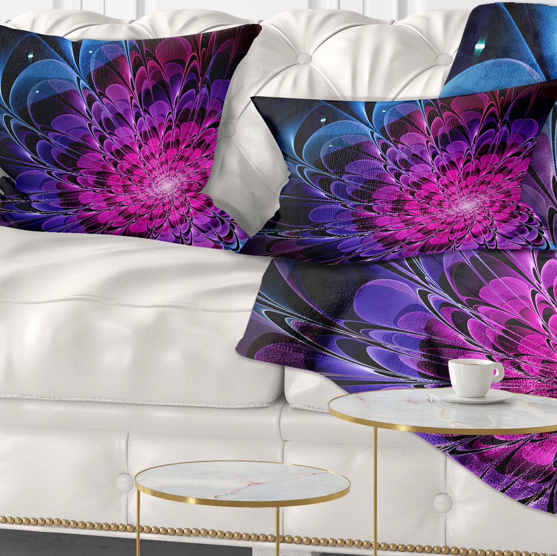 Designart Fractal Purple Rose Flower - Floral Throw Pillow - 12x20