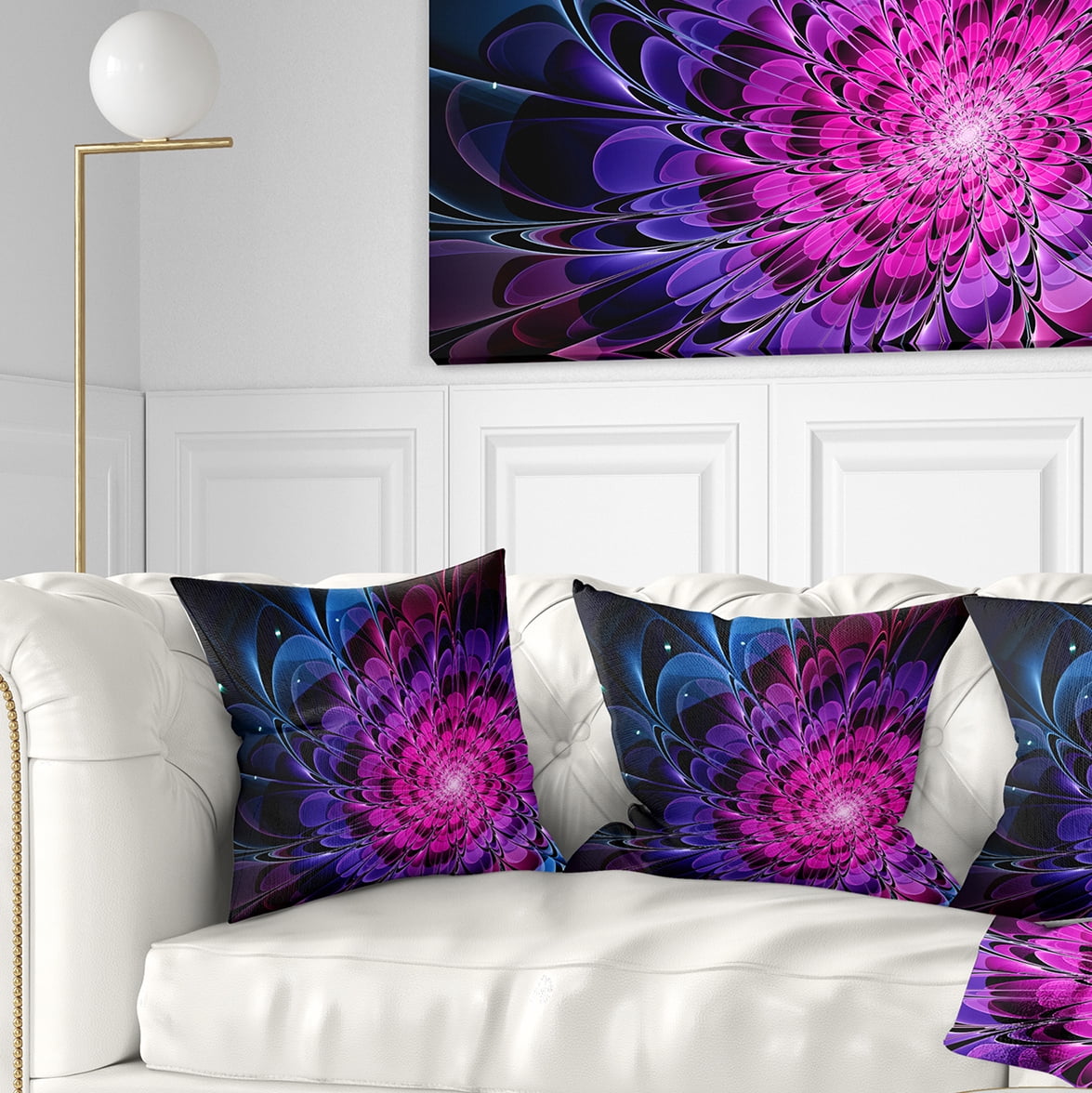 Designart Fractal Purple Rose Flower - Floral Throw Pillow - 16x16