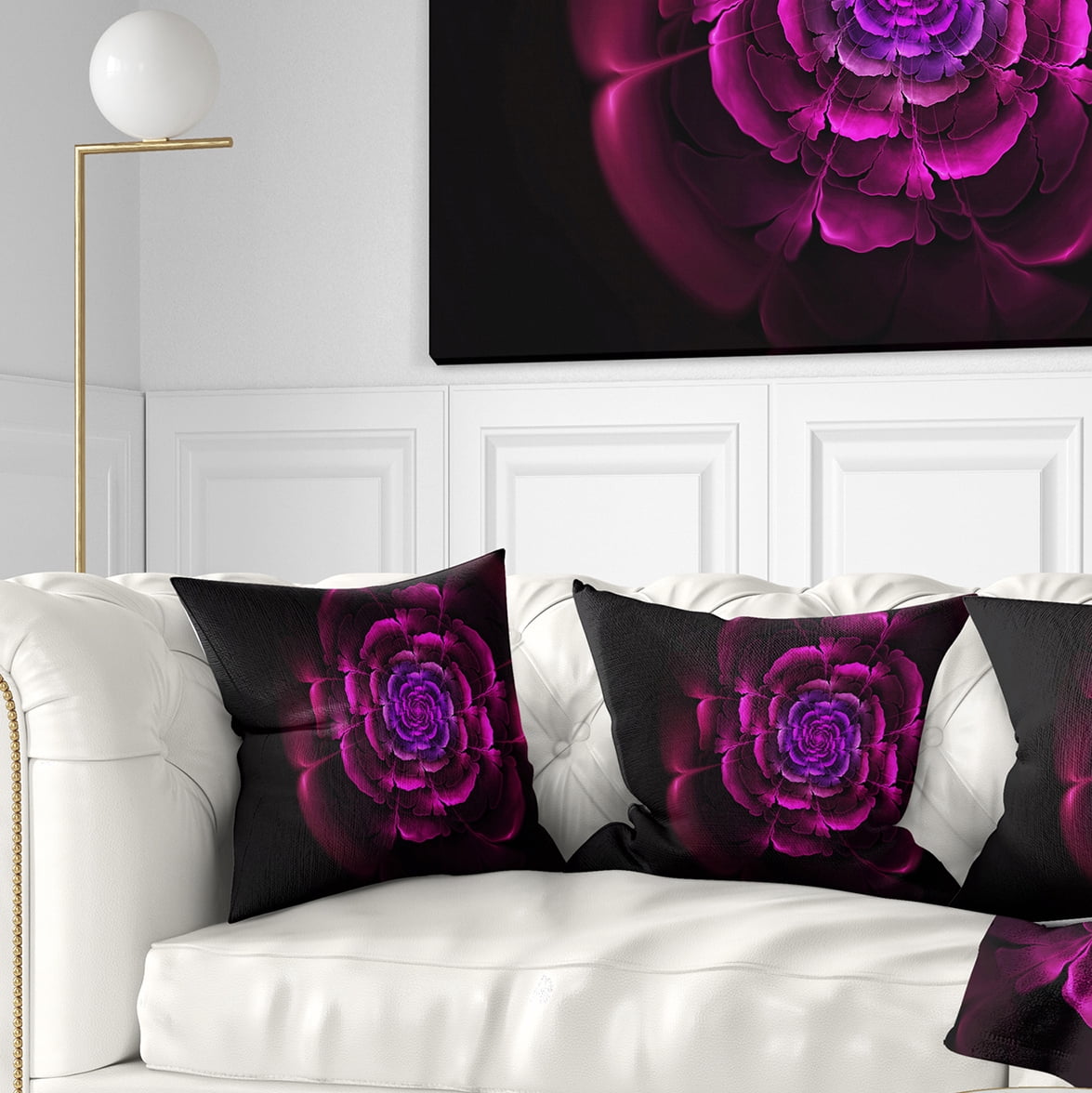 Designart Fractal Purple Rose in Dark - Floral Throw Pillow - 16x16