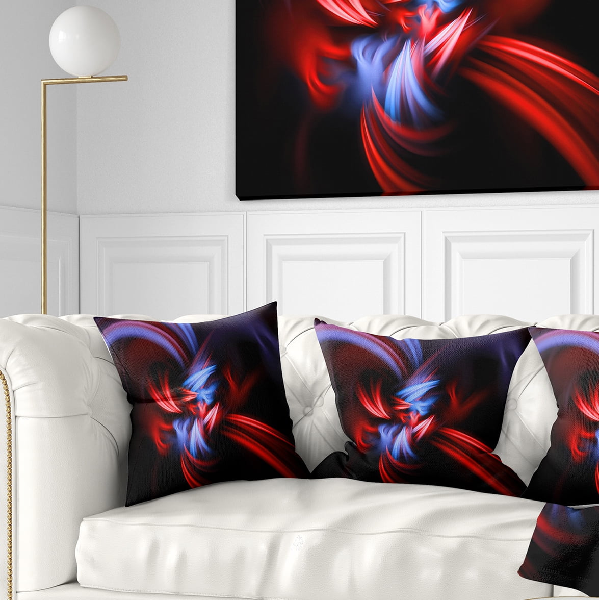 Designart Fractal Red Connected Stripes - Contemporary Throw Pillow - 16x16