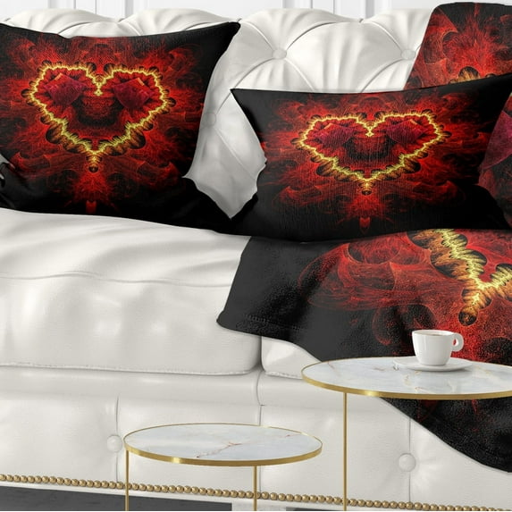 Designart Fractal Red Heart Texture - Abstract Throw Pillow - 12x20