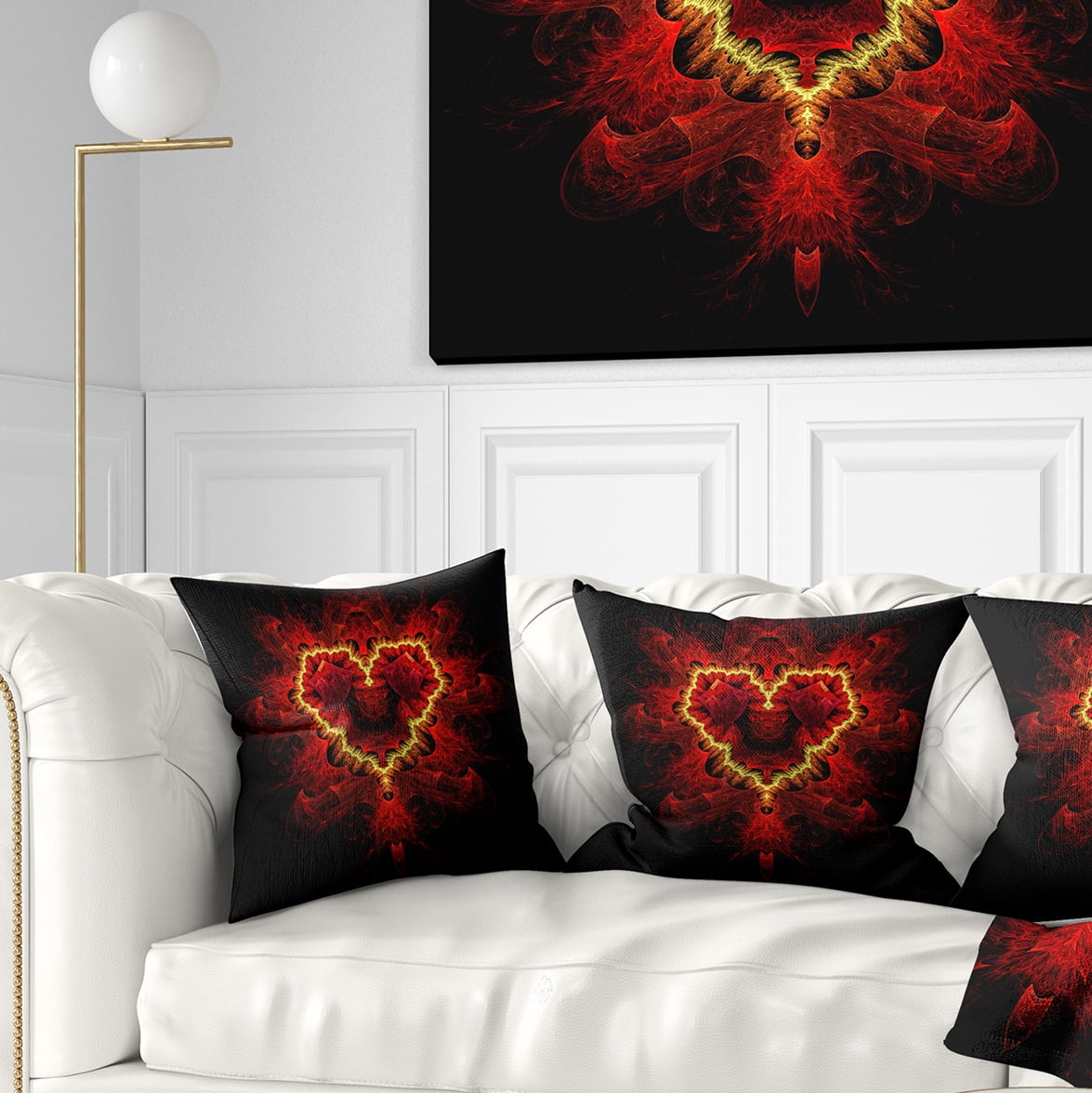 Designart Fractal Red Heart Texture - Abstract Throw Pillow - 18x18