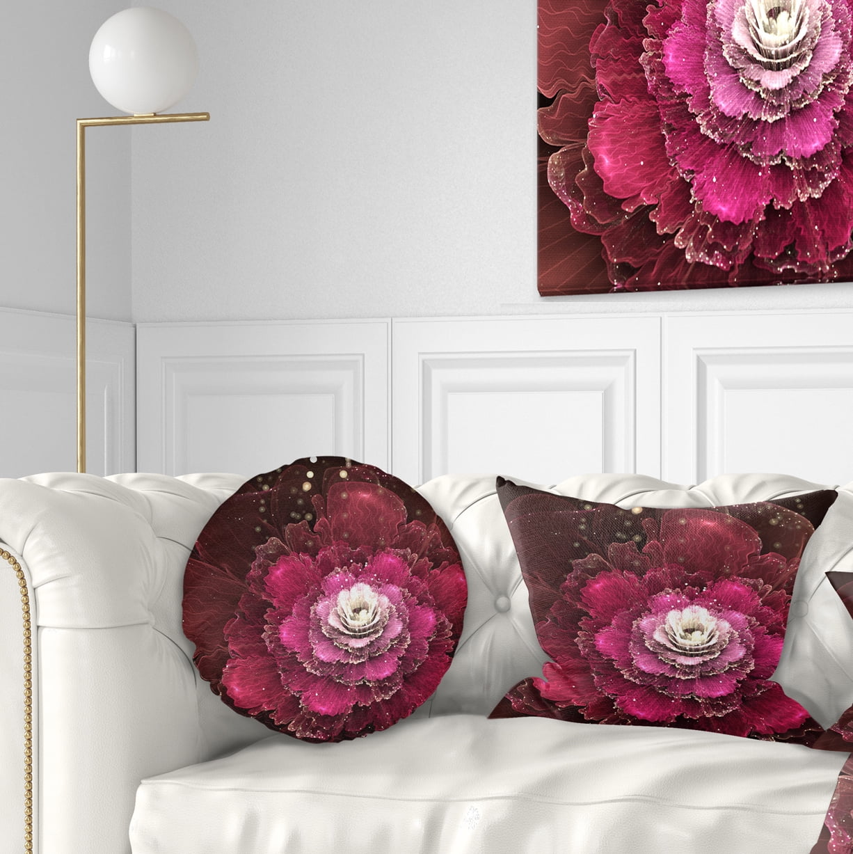Designart Fractal Red Rose Flower - Floral Throw Pillow - 12x20