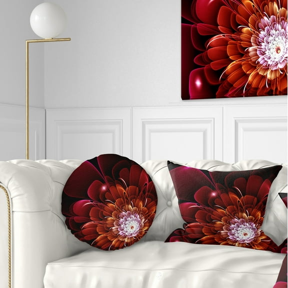 Designart Fractal Red and Yellow Flower - Floral Throw Pillow - 12x20
