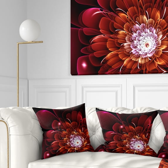 Designart Fractal Red and Yellow Flower - Floral Throw Pillow - 18x18