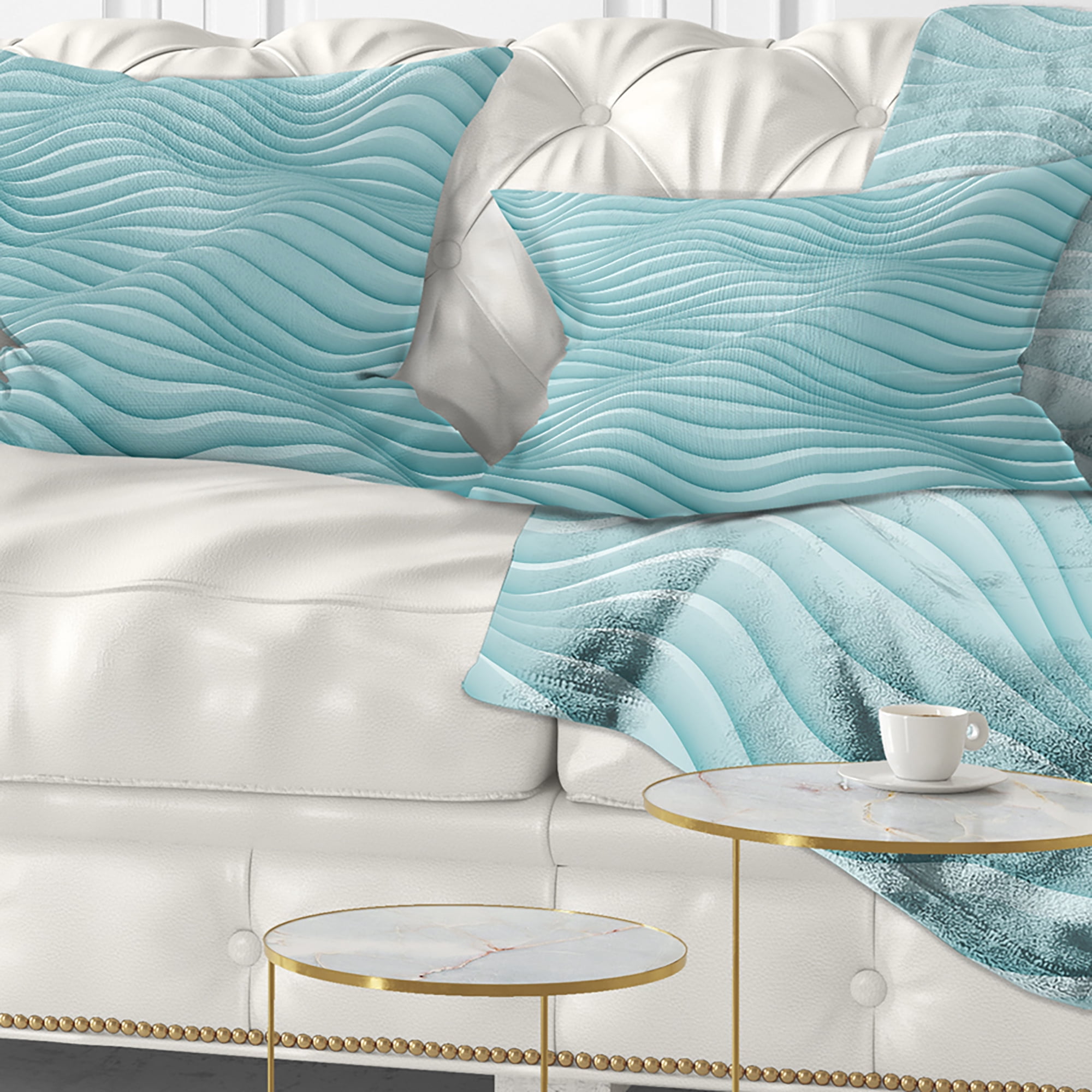 Designart Fractal Rippled Blue 3D Waves - Contemporary Throw Pillow - 12x20