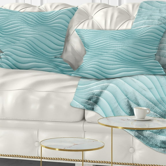 Designart Fractal Rippled Blue 3D Waves - Contemporary Throw Pillow - 12x20