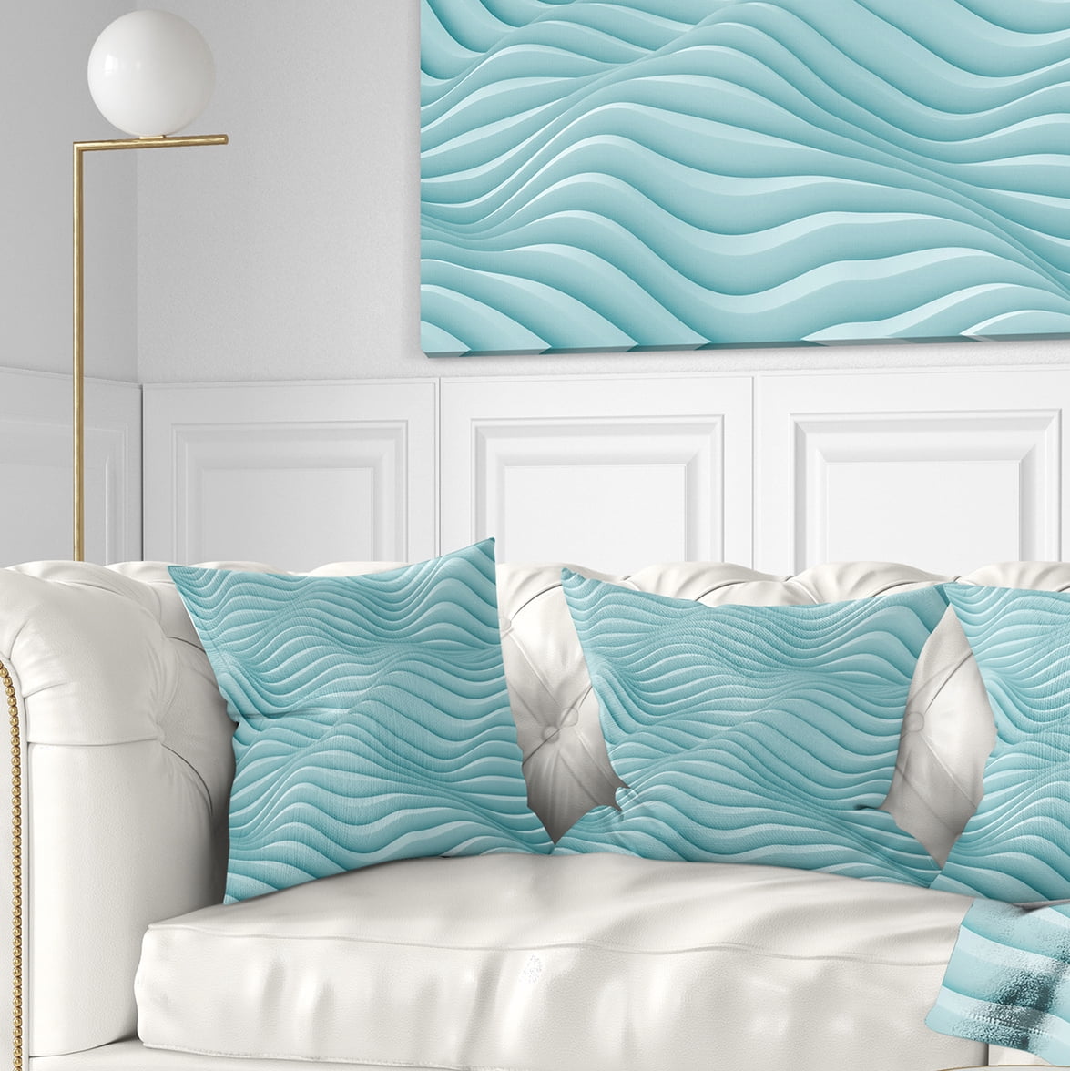 Designart Fractal Rippled Blue 3D Waves - Contemporary Throw Pillow - 16x16