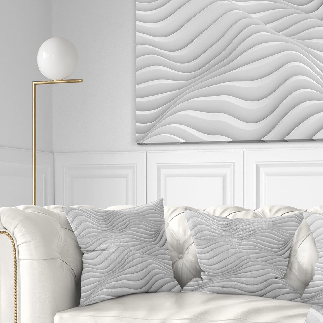 Designart Fractal Rippled White 3D Waves - Contemporary Throw Pillow - 18x18