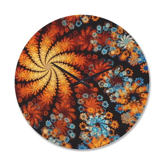 Designart 'Fractal Rotating Colorful Flowers ' Modern Wood Wall Clock