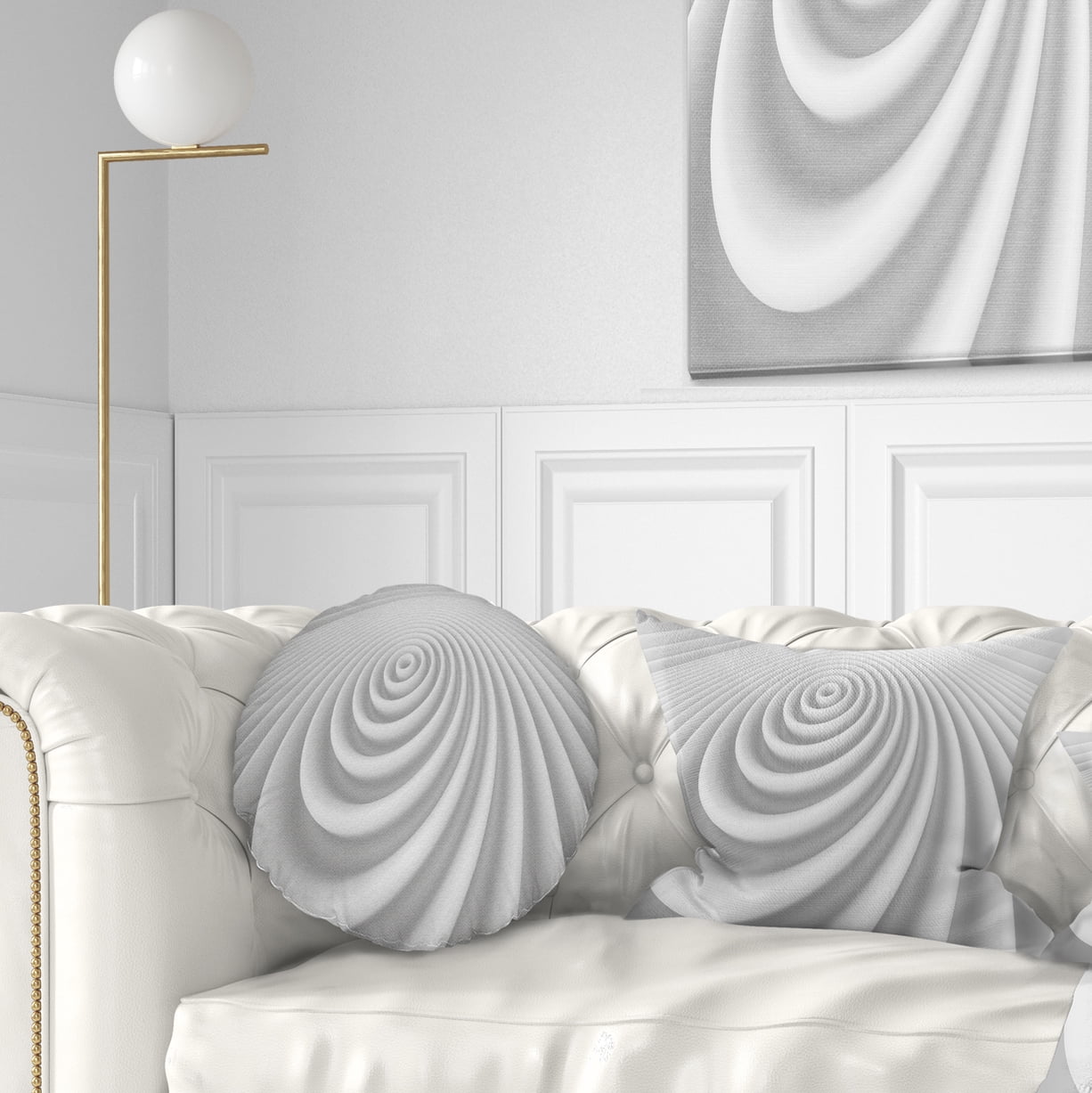 Designart Fractal Rounded White 3D Waves - Contemporary Throw Pillow - 12x20