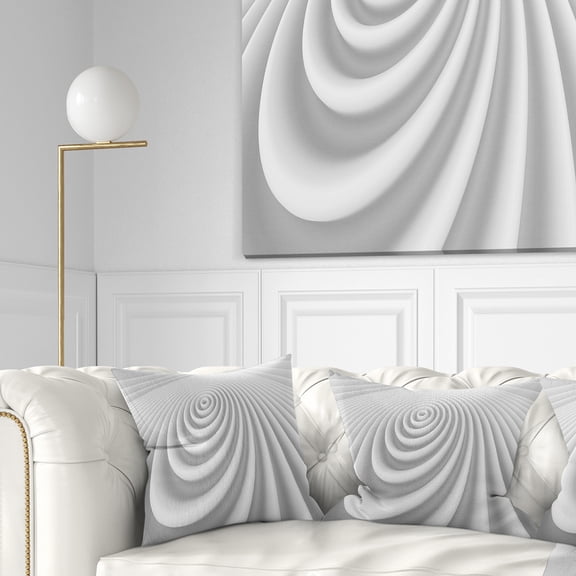 Designart Fractal Rounded White 3D Waves - Contemporary Throw Pillow - 16x16