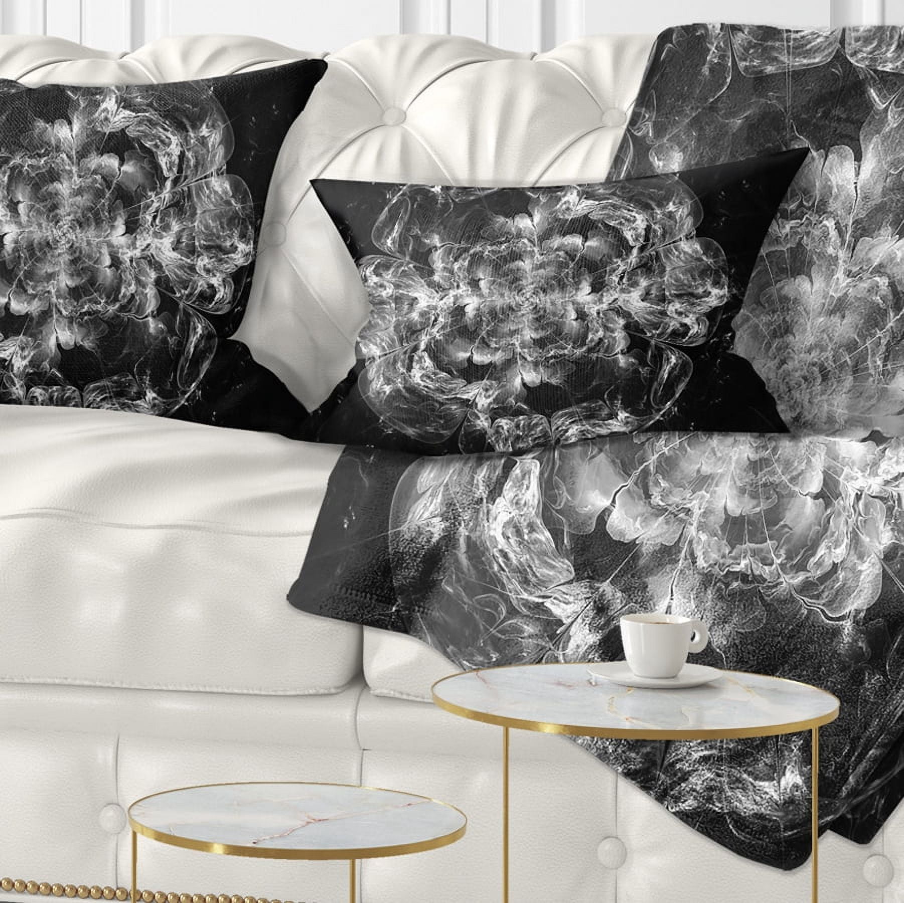 Designart Fractal Silver Flower Explosion - Floral Throw Pillow - 12x20
