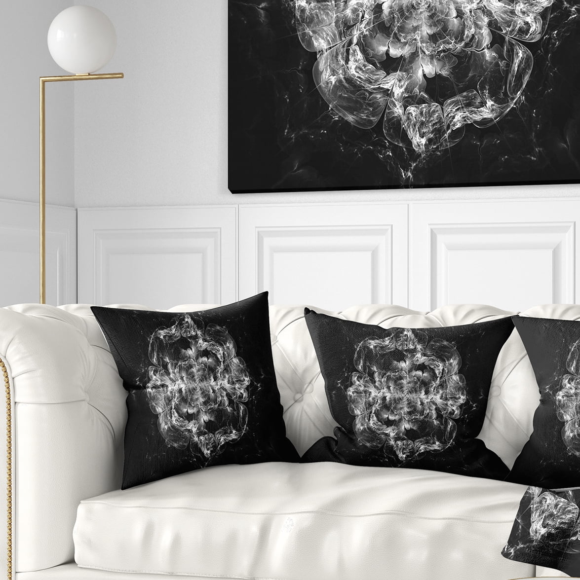 Designart Fractal Silver Flower Explosion - Floral Throw Pillow - 16x16