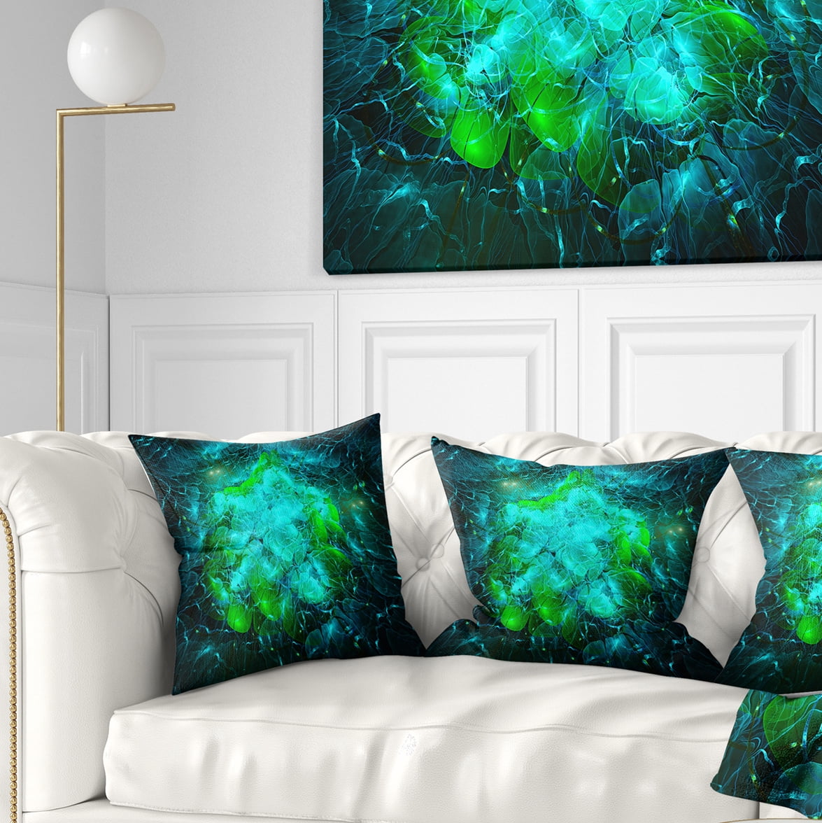 Designart Fractal Smoke Texture Green - Abstract Throw Pillow - 16x16