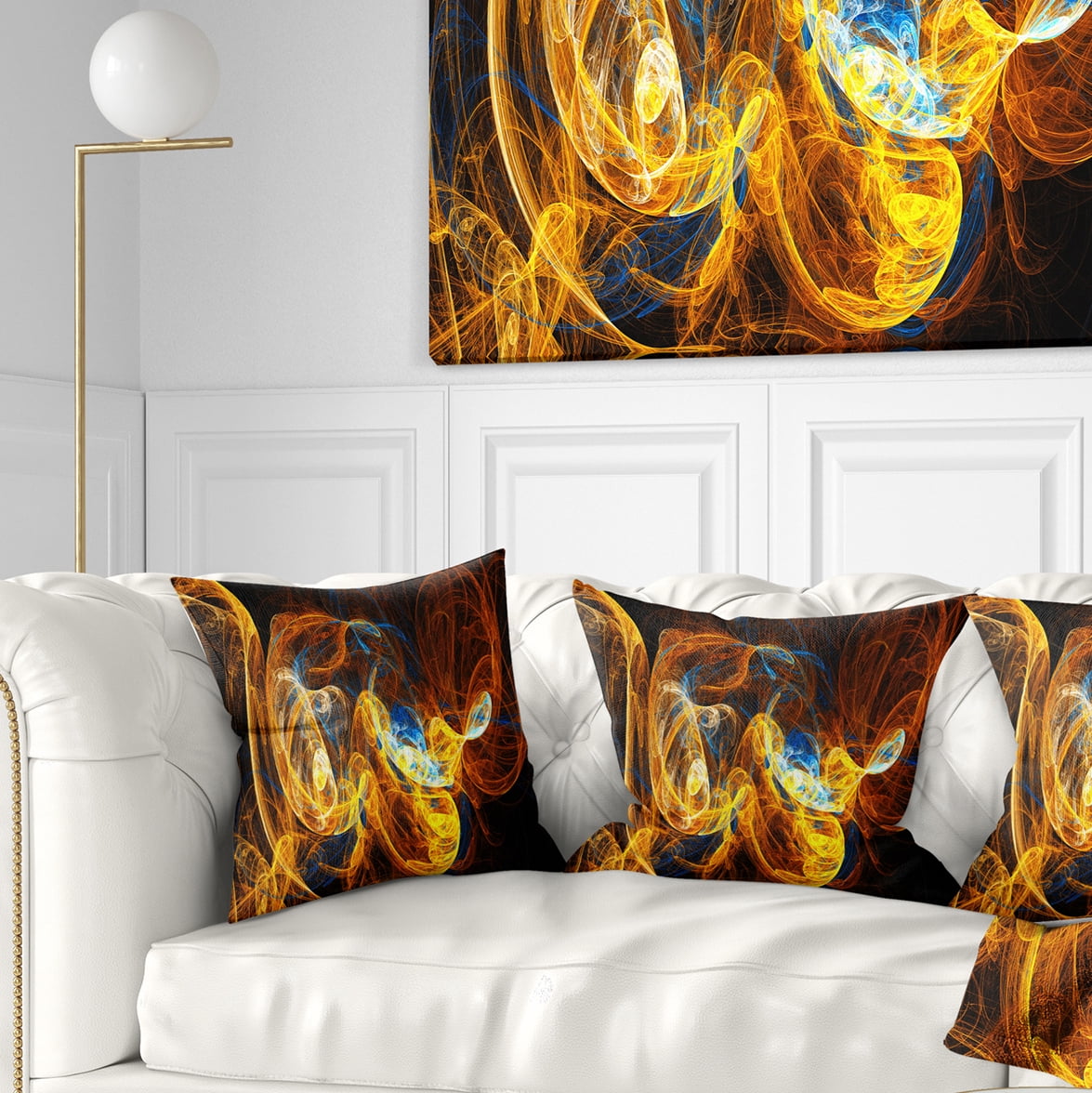 Designart Fractal Smoke Texture Orange - Abstract Throw Pillow - 16x16