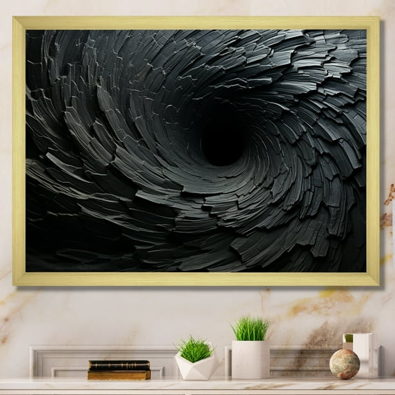 Designart "Fractal Spirals in Black" Abstract Framed Wall Art Decor - Modern Black Abstract Spirals Living Room Framed Canvas Art