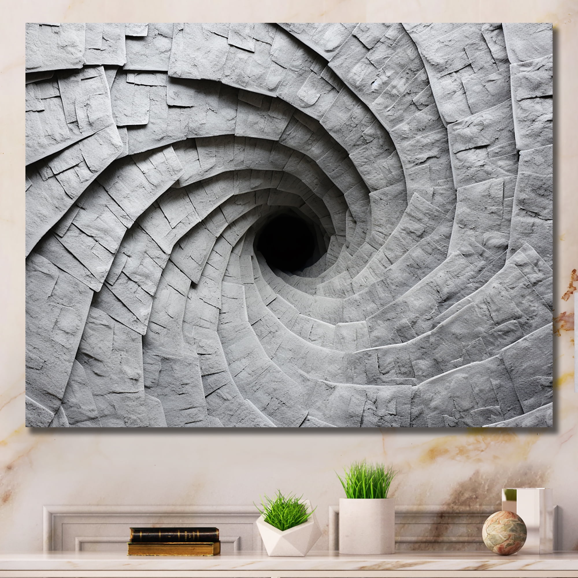 Designart "Fractal Spirals in Grey III" Extra Large Abstract Wall Art