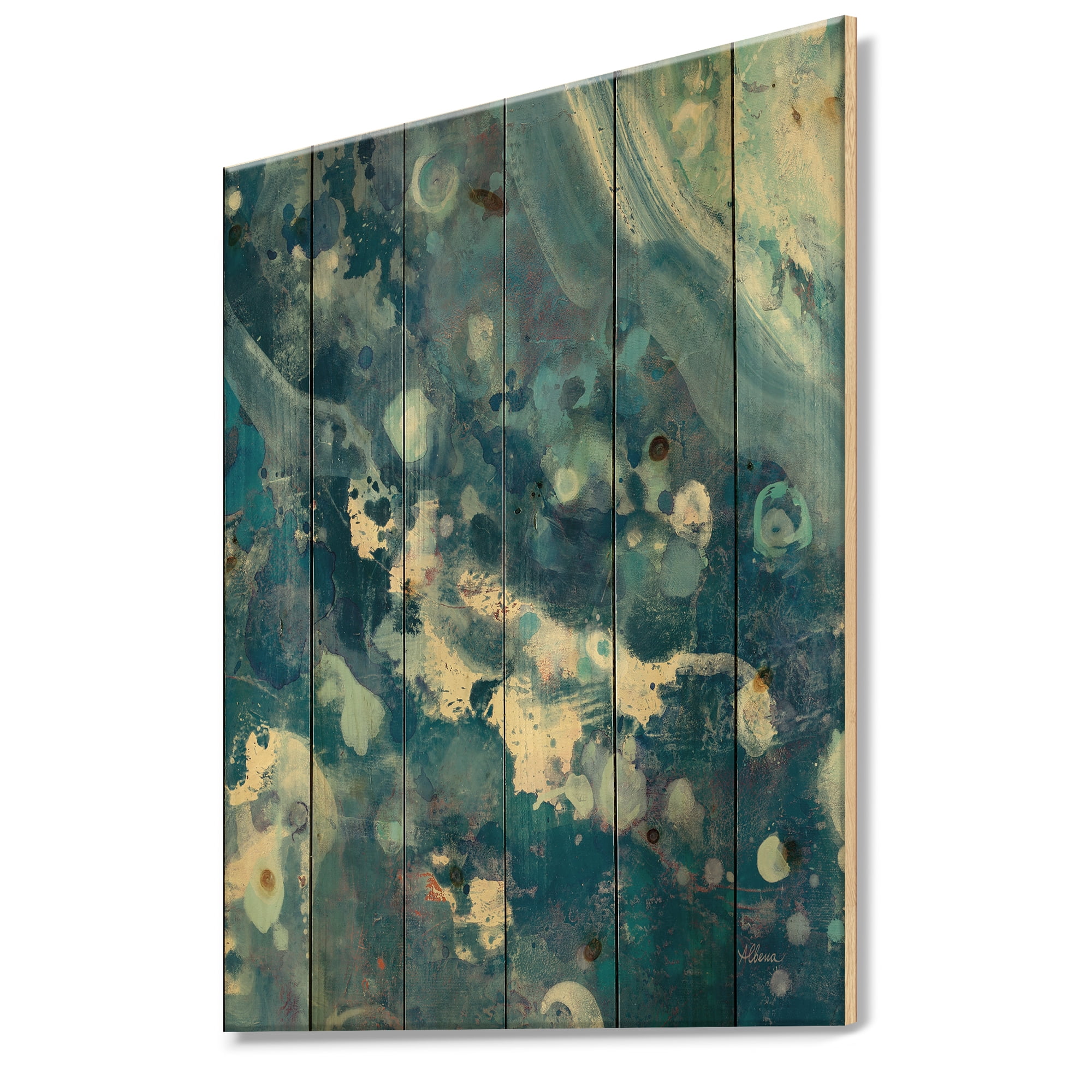 Designart 'Fractal Water III' Map Print on Natural Pine Wood