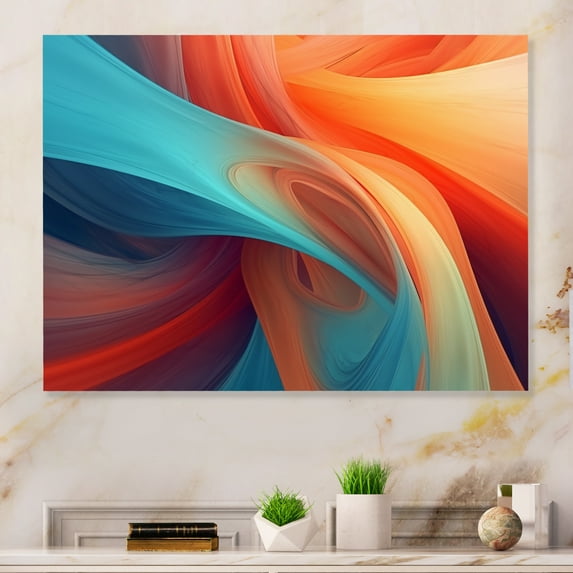 Designart "Fractal Waters in Orange and Blue I" Fractals Metal Wall Decor
