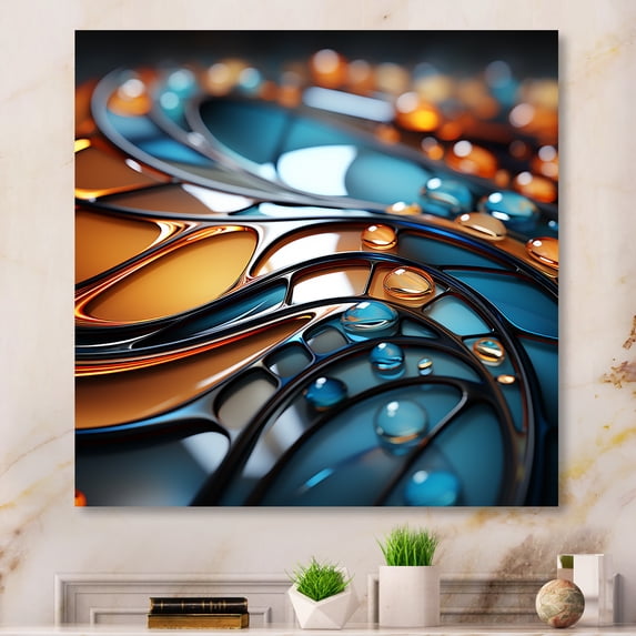 Designart "Fractal Wave in Gold and Emerald II" Abstract Wall Art - Modern Emerald Abstract Fractal Bedroom Canvas Wall Art