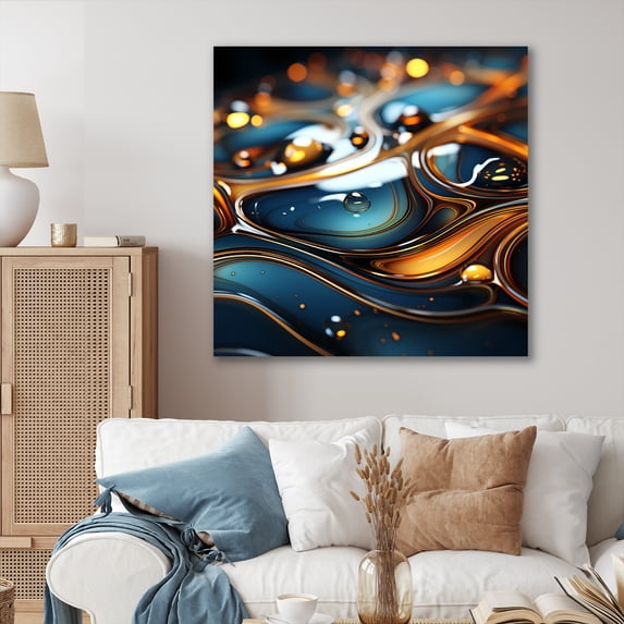 Designart "Fractal Wave in Gold and Emerald III" Abstract Wall Art - Modern Emerald Abstract Fractal Entryway Wall Art Print
