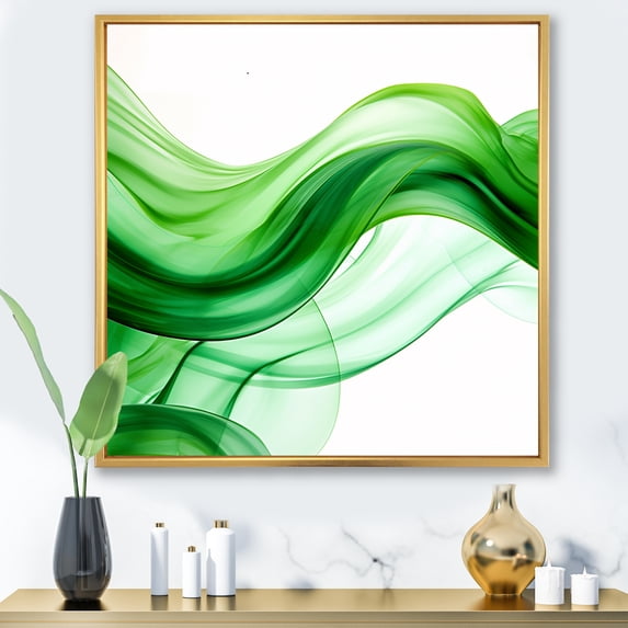 Designart "Fractal Waves in Green and White IV" Abstract Framed Wall Art - Green Abstract Fractal Hallway Framed Wall Art Decor