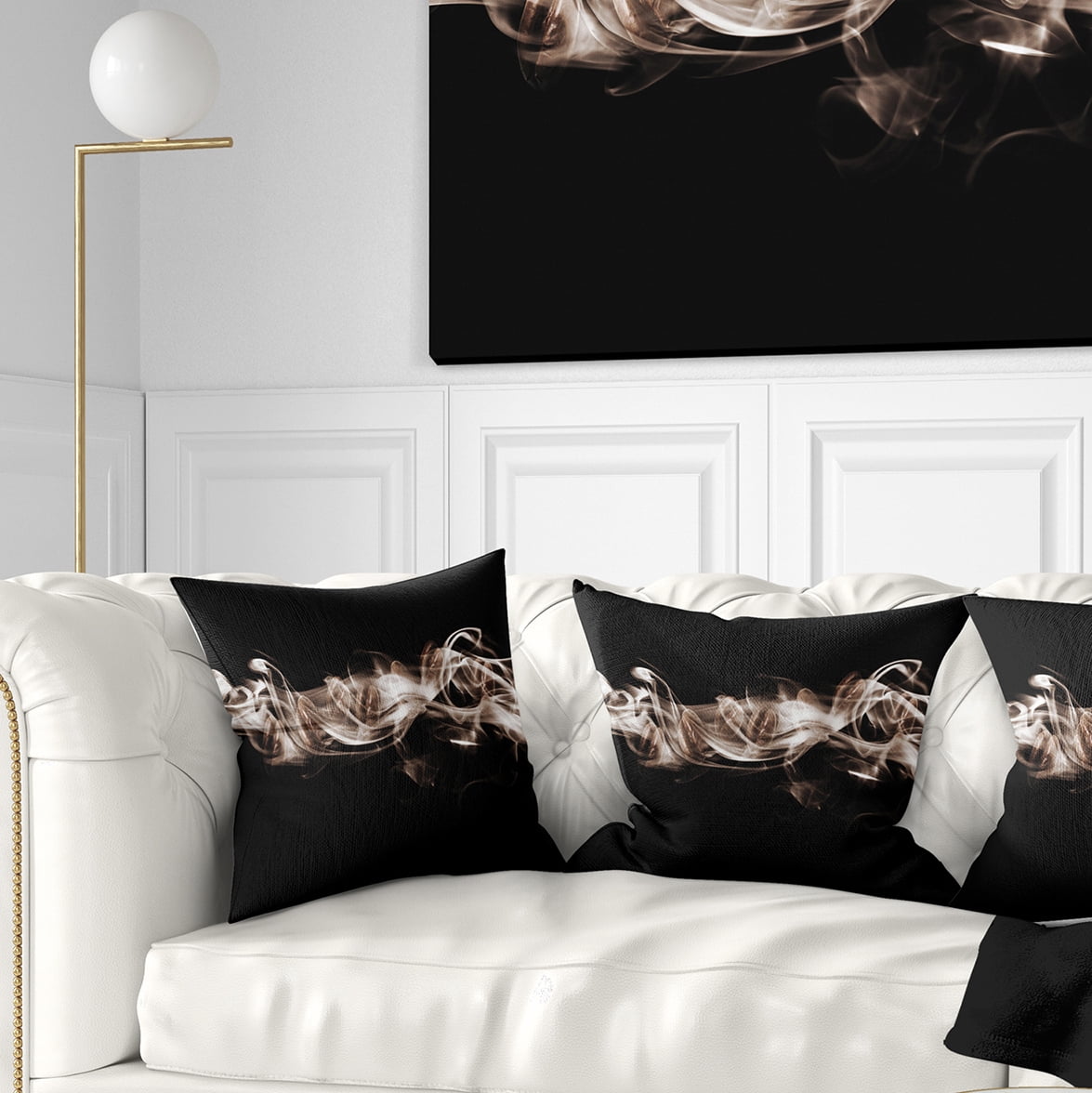 Designart Fractal White Smoke - Contemporary Throw Pillow - 16x16