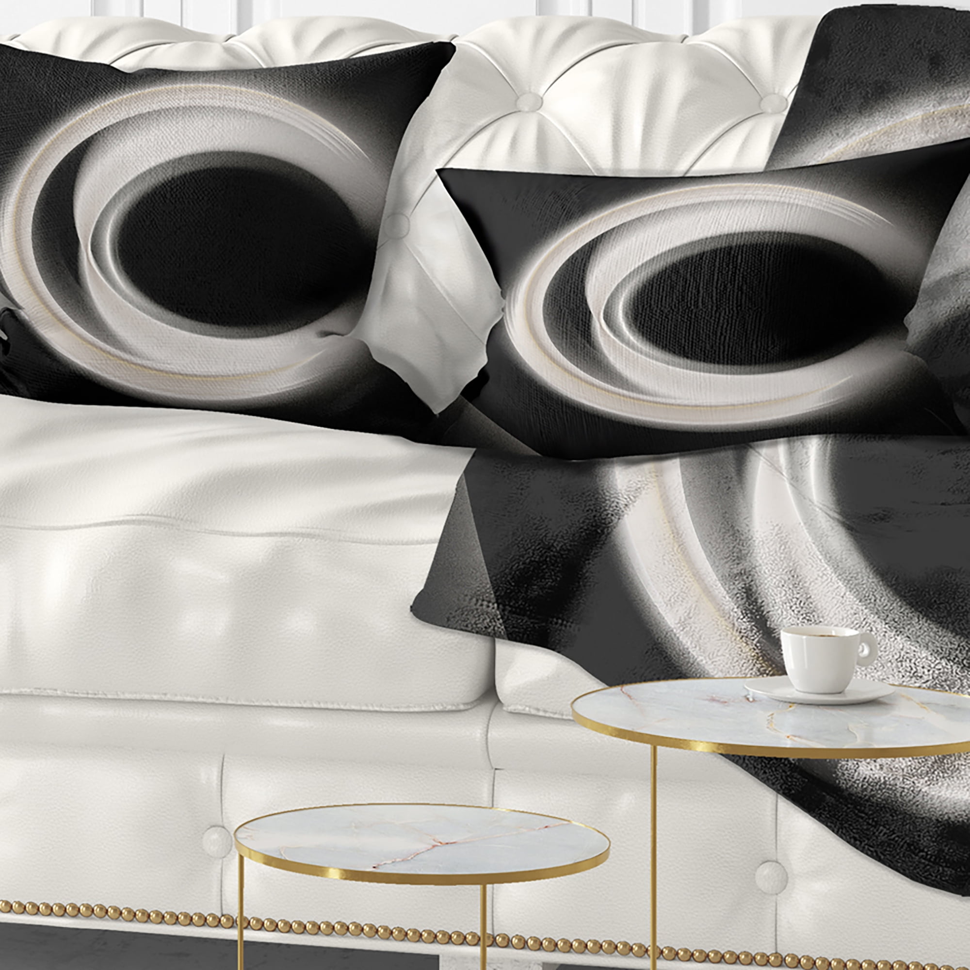 Designart Fractal White on Black Background - Abstract Throw Pillow - 12x20