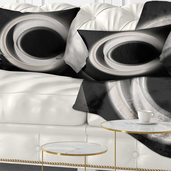 Designart Fractal White on Black Background - Abstract Throw Pillow - 12x20