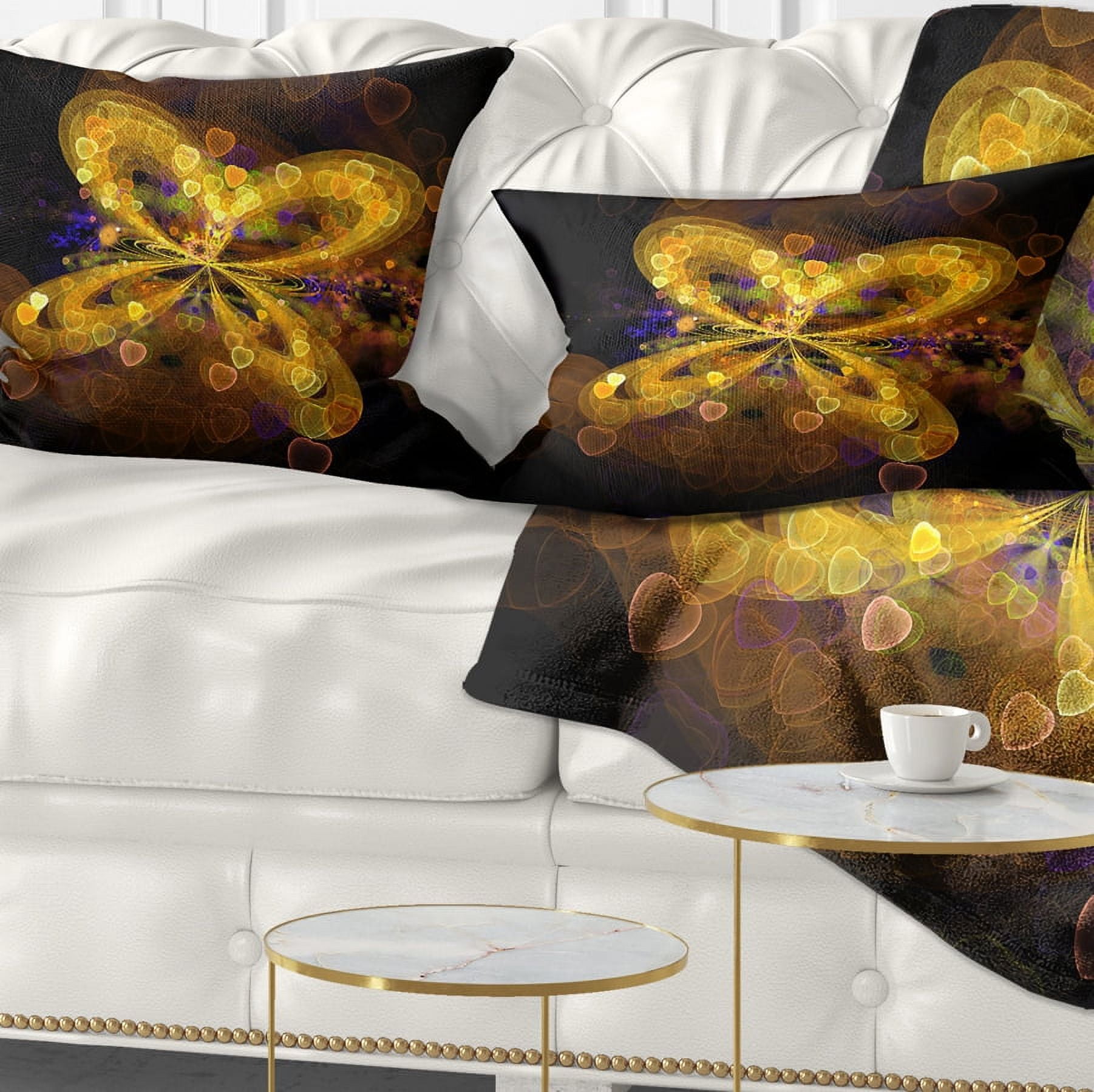 Designart Fractal Yellow Butterfly Pattern - Floral Throw Pillow - 12x20