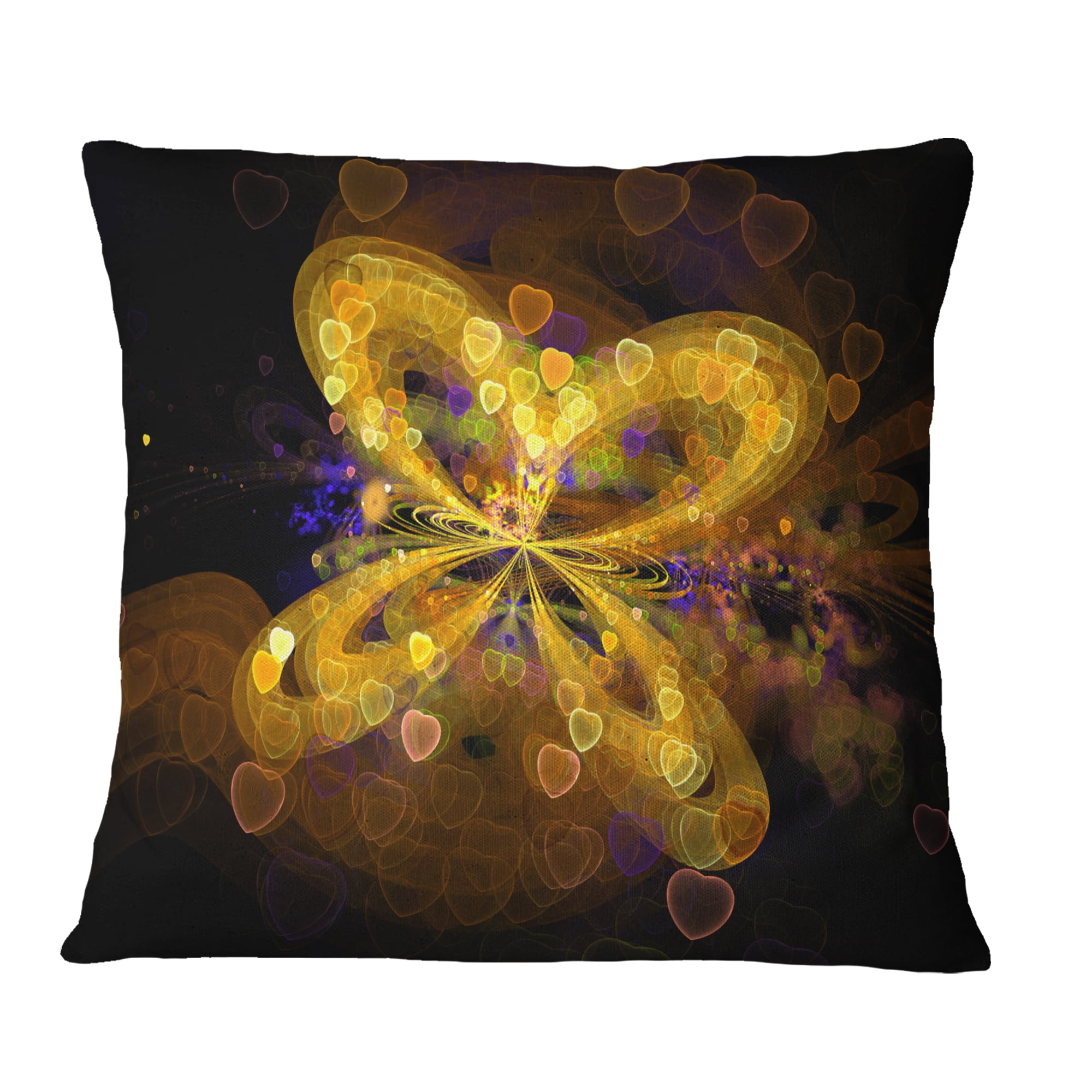 Designart Fractal Yellow Butterfly Pattern - Floral Throw Pillow - 16x16