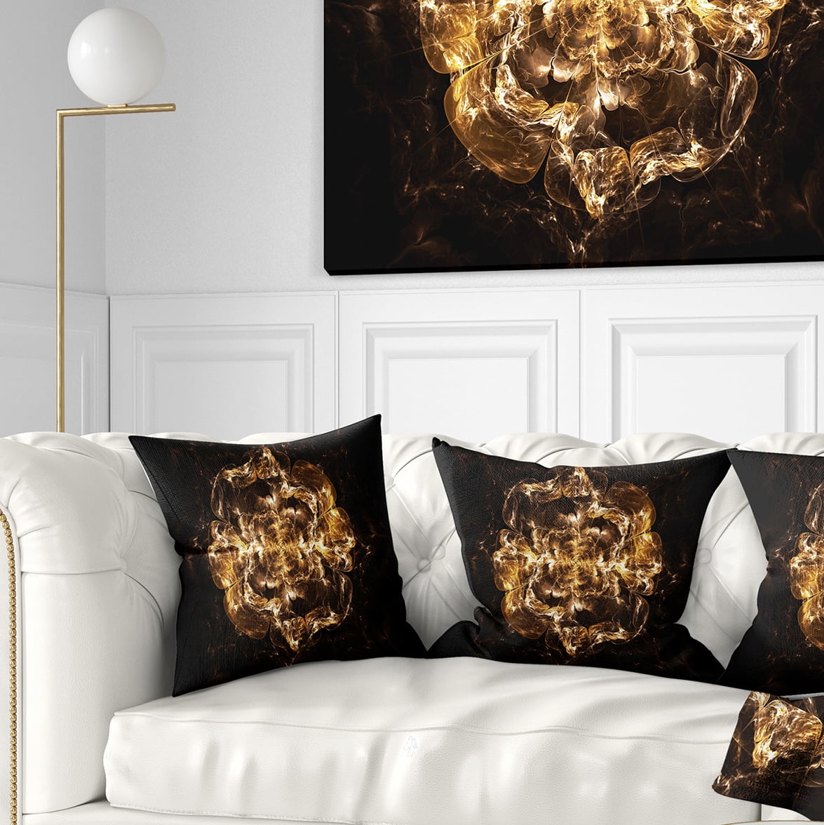 Designart Fractal Yellow Flower Explosion - Floral Throw Pillow - 16x16
