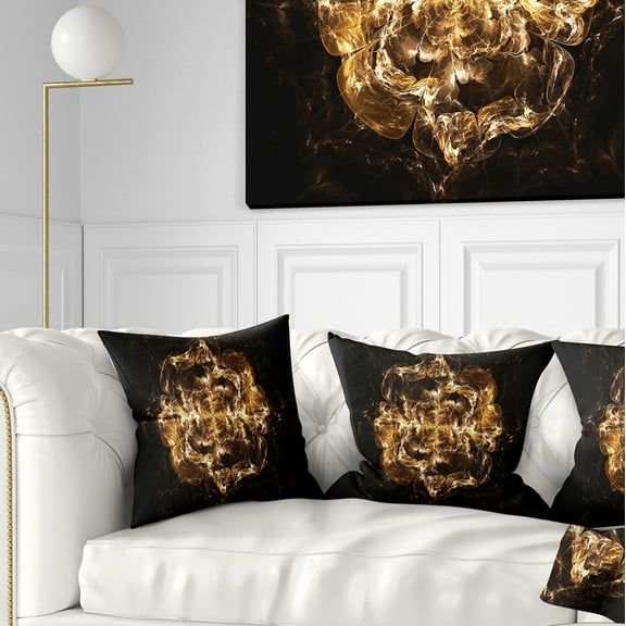 Designart Fractal Yellow Flower Explosion - Floral Throw Pillow - 16x16