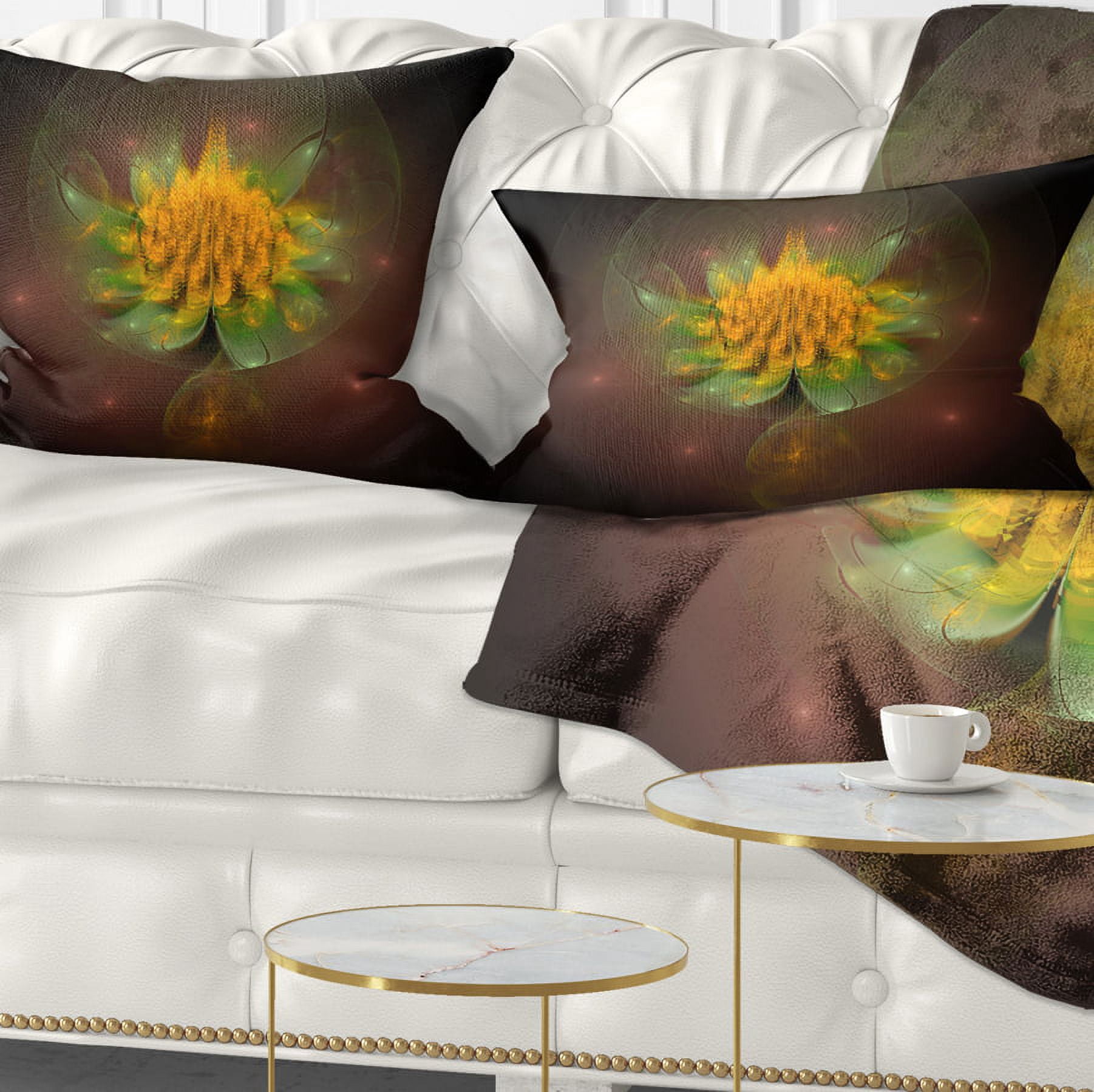 Designart Fractal Yellow Flower on Black - Floral Throw Pillow - 12x20