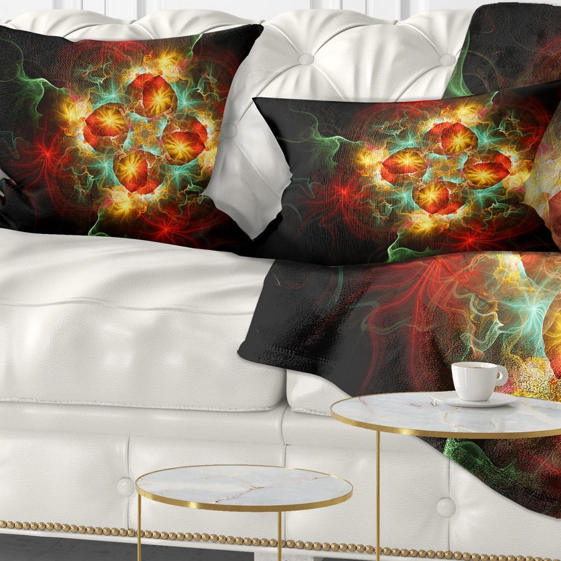 Designart Fractal Yellow N Red Flower - Floral Throw Pillow - 12x20