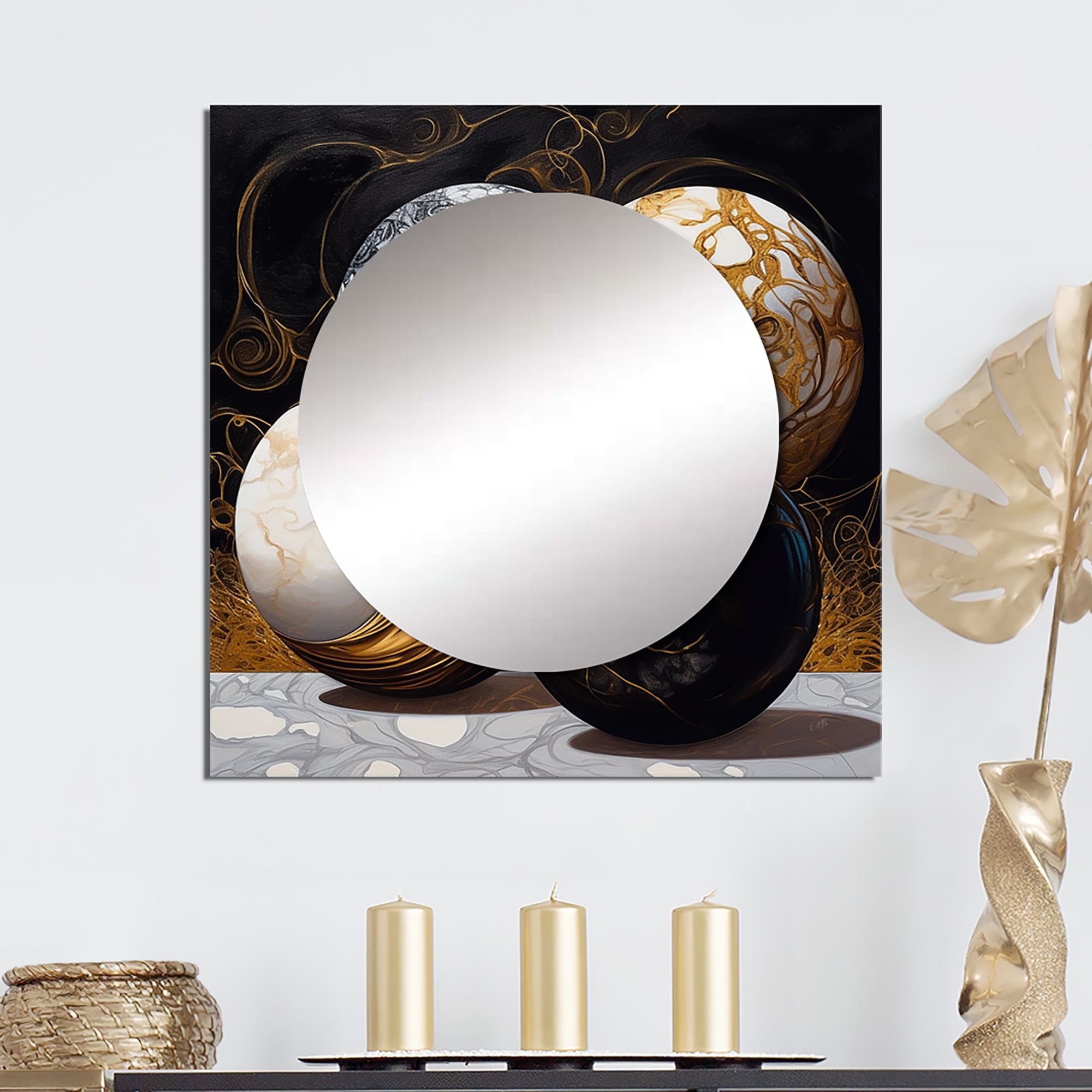 Designart "Fragmented Forms Gold Vision" Cubism Square Mirror Wall