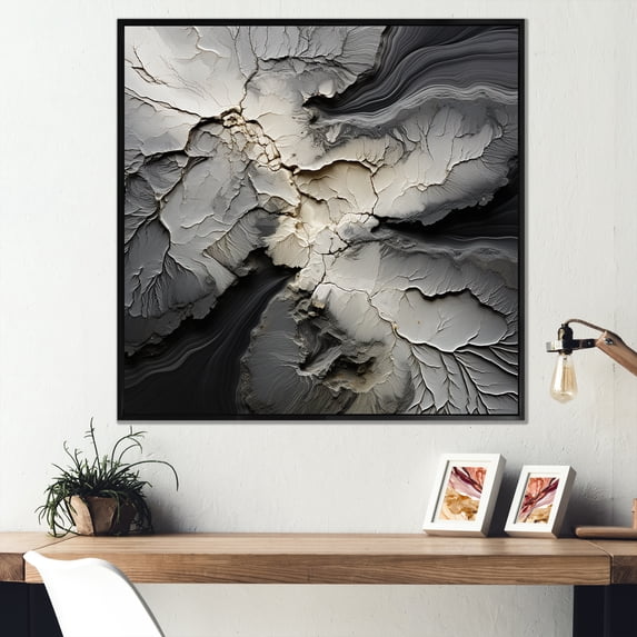 Designart "Fragmented Grey Geode Art" Spiritual Stone Floater Framed Wall Decor