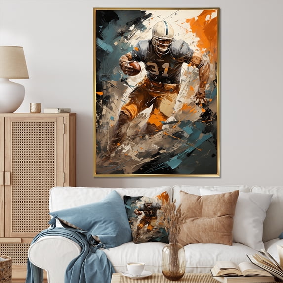Designart "Fragmented Plays Grey Football wall decor" Sports Floater Framed Wall Art Living Room