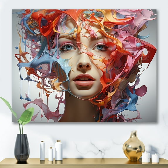 Designart "Fragmented Realities In Surreal Portrait" Surrealism Canvas Wall Art