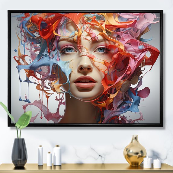 Designart "Fragmented Realities In Surreal Portrait" Surrealism Floater Framed Canvas Wall Art