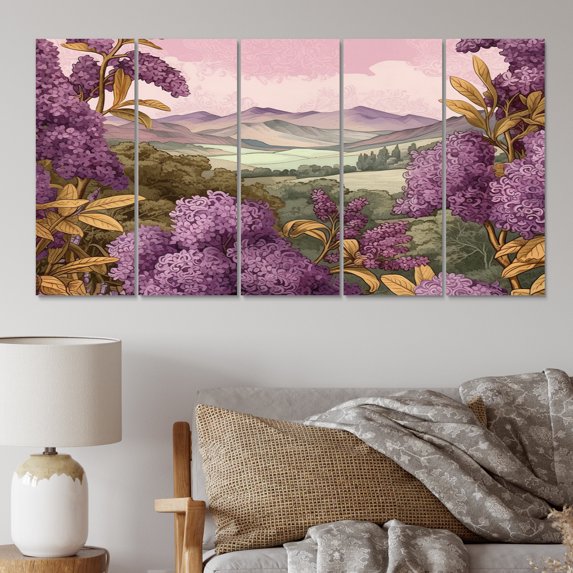 Designart "Fragrant Blossoms in Purple Lilac I" Floral Metal Art Print Set