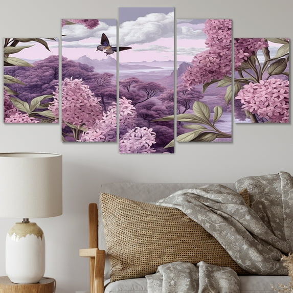 Designart "Fragrant Blossoms in Purple Lilac III" Floral Metal Wall Decor Set
