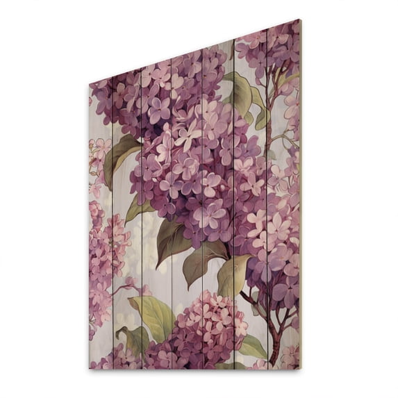 Designart "Fragrant Flowers in Purple Lilac IV" Floral Print on Natural Pine Wood