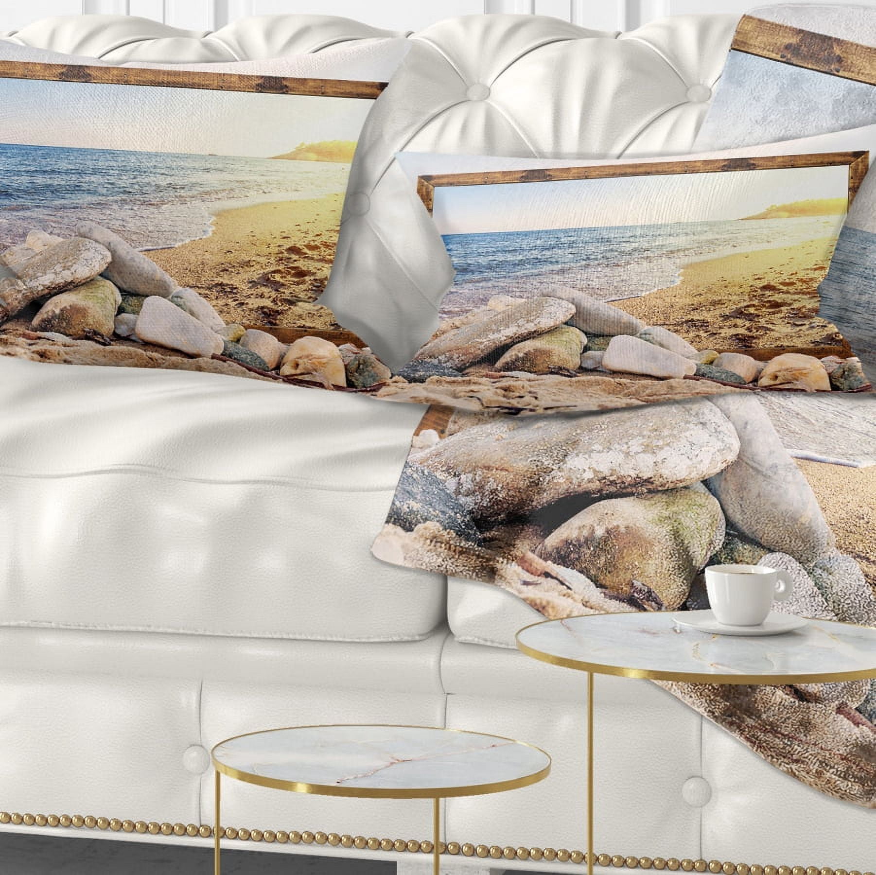 Designart Framed Effect Beach Rocks - Seashore Throw Pillow - 12x20