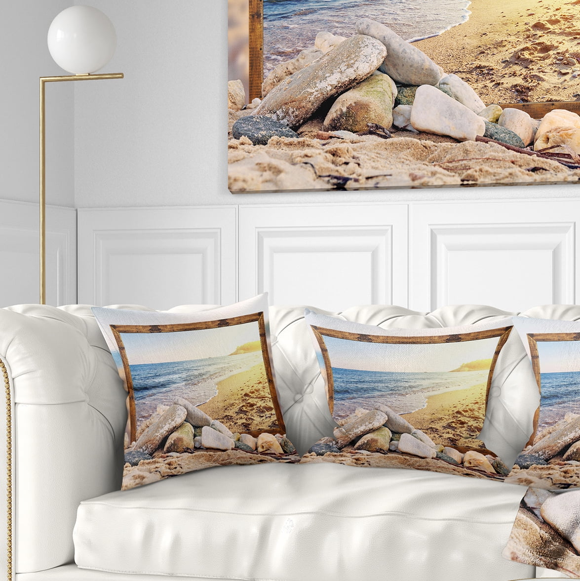 Designart Framed Effect Beach Rocks - Seashore Throw Pillow - 18x18