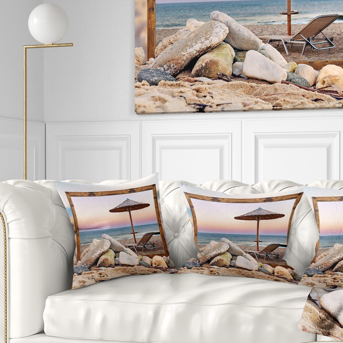 Designart Framed Effect Beach Seating - Seashore Throw Pillow - 16x16