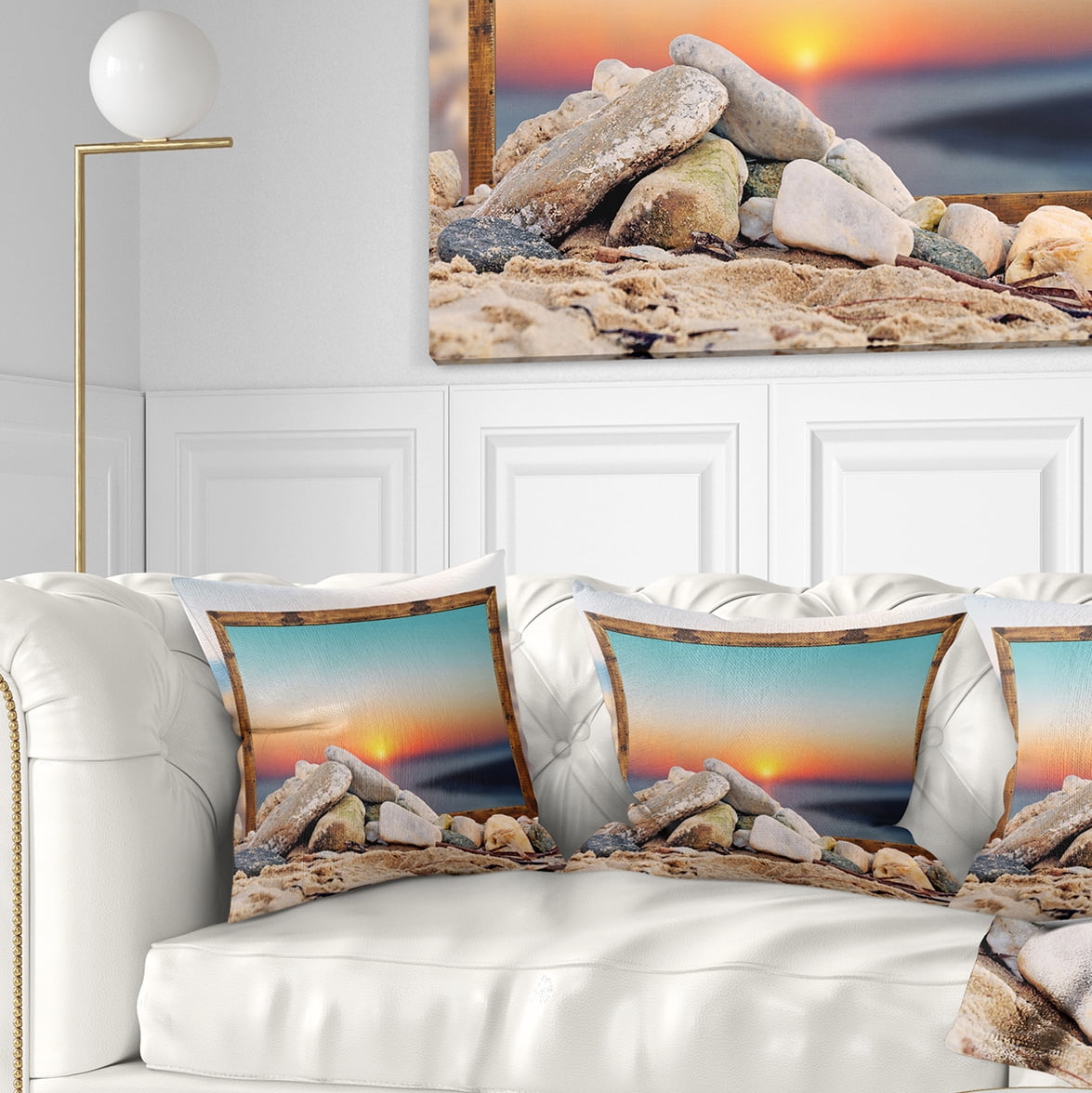 Designart Framed Effect Blurred Beach - Seashore Throw Pillow - 18x18