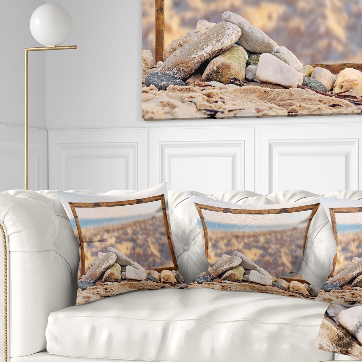 Designart Framed Effect Blurred Seashore - Landscape Printed Throw Pillow - 18x18